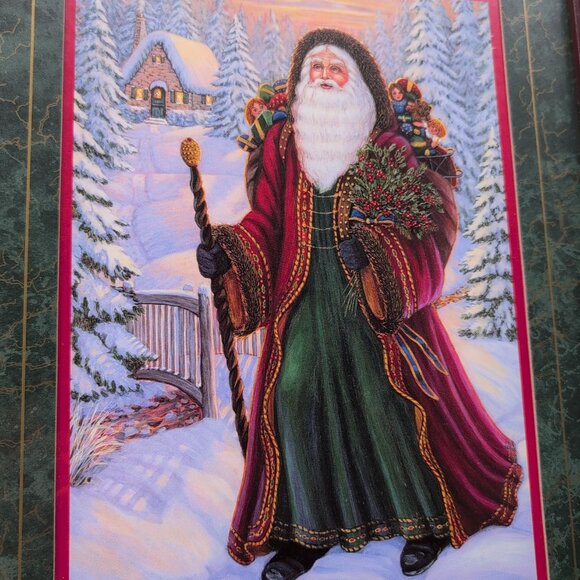 G Barker Signed Art Print SANTA GOLD RIM Framed Home Interiors - Picture 3 of 5